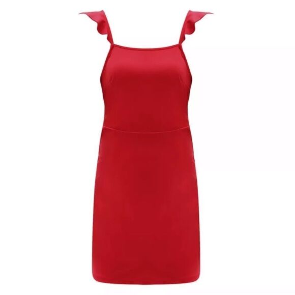 NEW! Red Flutter Sleeve Open Back Lace-Up Cocktail Mini Dress - Picture 6 of 11